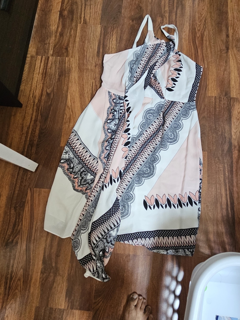 Reiss Pink White and Black Asymmetrical Halter Dress - Picture 2 of 6